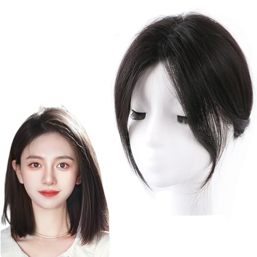 Haarteile for Frauen Mit Dünner Werdendem Haar 100% Echthaar 10 Zoll Lange Haarverlängerungen 7 X 10 Cm Langes Seidentoupet Clip-In-Perücken Bei Haarausfall/grauem Haar(Black) von MEECHI