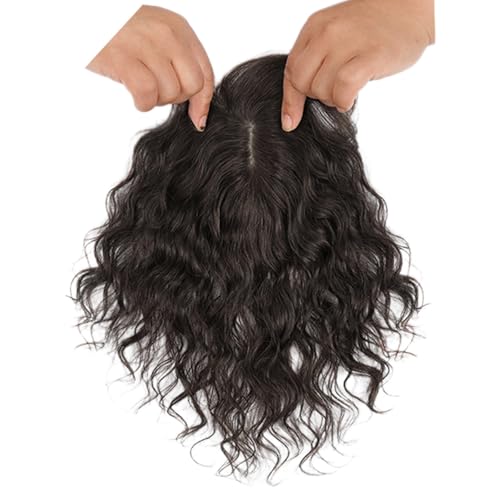 Kurzes Lockiges Haar-Toupet for Frauen Toupet Aus 100% Echthaar 360°-Abdeckung Haarteile Haarverlängerung Mit Clip Und Spitzenbasis 8 X 12 Cm for Dünner Werdendes Haar, Haarausfall(Black,25cm) von MEECHI