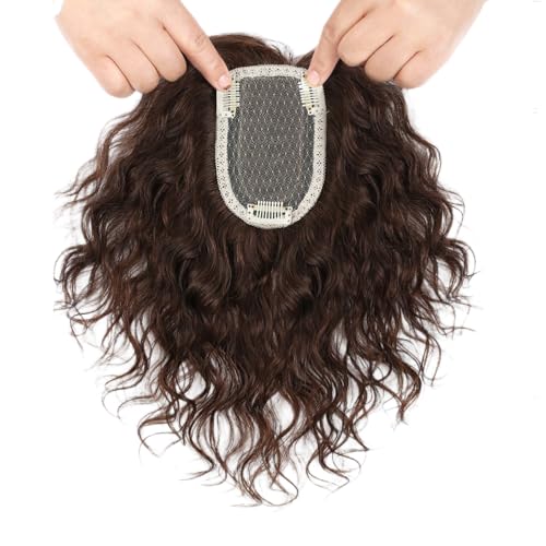 Kurzes Lockiges Haar-Toupet for Frauen Toupet Aus 100% Echthaar 360°-Abdeckung Haarteile Haarverlängerung Mit Clip Und Spitzenbasis 8 X 12 Cm for Dünner Werdendes Haar, Haarausfall(Brown,25cm) von MEECHI