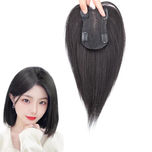 Natürliche Schwarze Haarteile for Frauen 100% Echthaar-Topper for Dünner Werdendes Haar, 8 * 12cm Black Swan Mesh Base Toupee, Clip-in-Top-Haarverlängerungen Zum Abdecken Von Weißem Haar (Size : 25cm von MEECHI