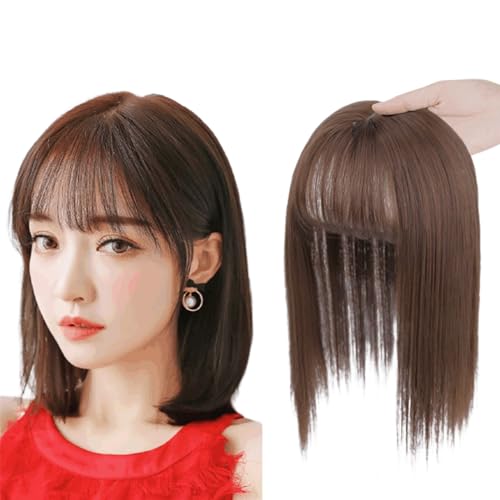 Naturbrauner Haaraufsatz for Frauen Glatte Haarteile Mit Pony Synthetisches Toupet Clip-in-Top Perücke for Haarausfall, Dünner Werdendes Haar, Graues Haar Mittelteil-Haarverlängerungen (Size : 35cm) von MEECHI