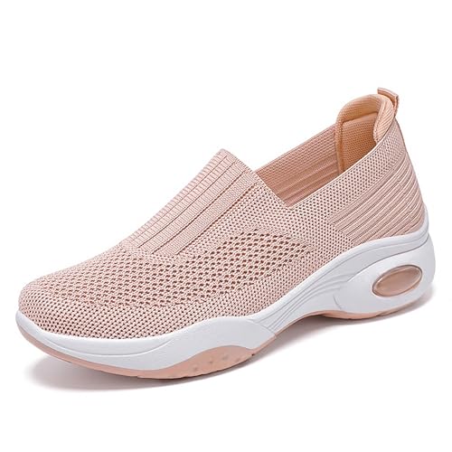 Plateau Orthopädische Schuhe Damen Freizeit Walkingschuhe Klassisch Slip-on Sneaker Sommer Atmungsaktiv Strick Mesh Laufschuhe Leicht Turnschuhe Mit Air Cushion (Color : Pink, Size : 37 EU) von MEECHI