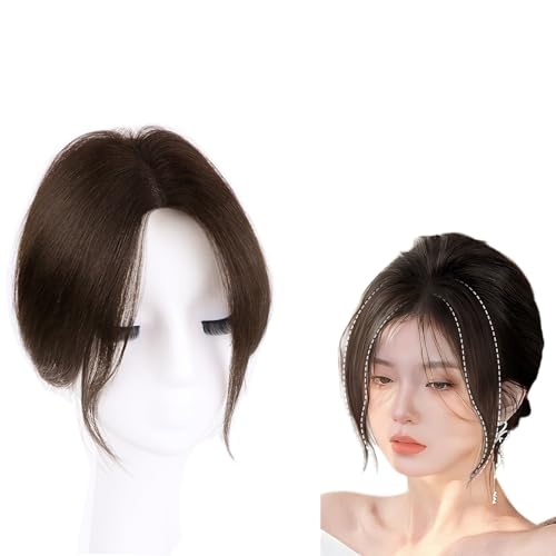 Pony Zum Anklipsen 10-Zoll-Haarteile for Frauen 100% Echthaarteile 360° 3D-Haarverlängerungen 7 X 9 Cm Spitzen-Toupet,Pony-Haarspange for Den Alltag(Brown) von MEECHI