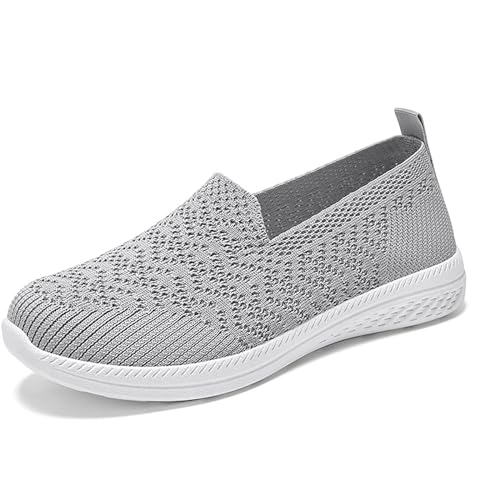 Strick Mesh Sportschuhe Damen Freizeit Walkingschuhe Frühling Sommer Turnschuhe Atmungsaktiv Turnschuhe Klassisch Slip-on Sneaker Leicht Anti-Rutsch Orthopädische Schuhe ( Color : Gray , Size : 39 EU von MEECHI