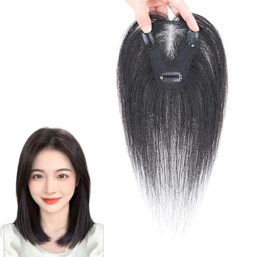 Toupet Aus 100% Echtem Echthaar for Frauen 25 Cm Haarverlängerung 9 X 10 Cm Große Haarteile Mit Schweizer Netzbasis Clip-in-Top-Wiglets Bei Haarausfall/dünnem Haar/grauem Haar von MEECHI