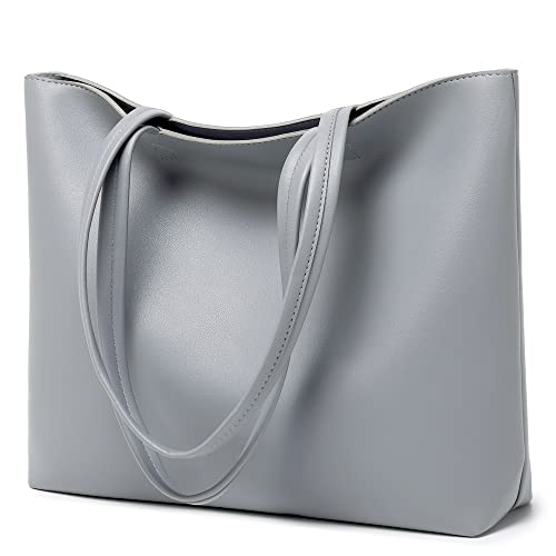 MEEGIRL Damen Henkeltaschen, Einfache Handtaschen PU Leder Tote Shopper Bag für Arbeit, Schule, Einkauf mit Reißverschluss und Innentasche (Grau) von MEEGIRL