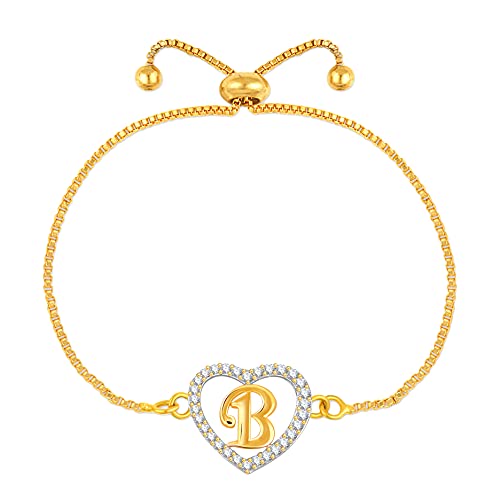 MEENAZ American Diamond CZ AD Kristall Gold Liebe Herzform Alphabet Buchstabe Name Initiale B Medaillon Anhänger Kette Verstellbares Armband für Mädchen Frauen Freundin Damen - Alphabet von MEENAZ