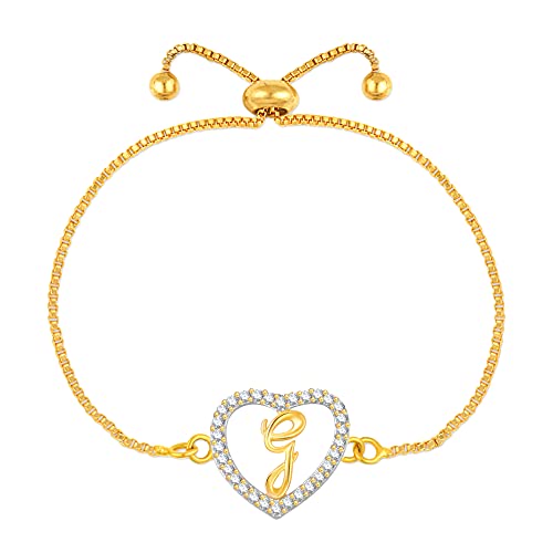 MEENAZ American Diamond CZ AD Kristall Gold Liebe Herzform Alphabet Buchstabe Name Initiale D Medaillon Anhänger Kette Verstellbares Armband für Mädchen Frauen Freundin Damen Alphabet Armband M09 von MEENAZ