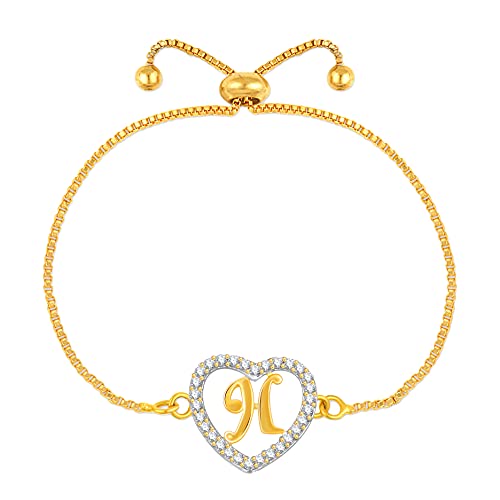MEENAZ American Diamond CZ AD Kristall vergoldet Liebesherzform Alphabet Buchstabe Name Initiale H Medaillon Anhänger Kette verstellbares Armband für Mädchen Frauen Freundin Damen Alphabet Armband M13 von MEENAZ