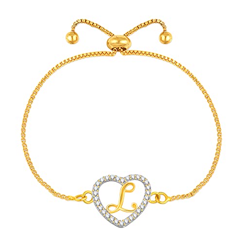 MEENAZ American Diamond CZ AD Kristall vergoldet Liebesherzform Alphabet Buchstabe Name Initiale L Medaillon Anhänger Kette verstellbares Armband für Mädchen Frauen Freundin Damen Alphabet Armband M19 von MEENAZ
