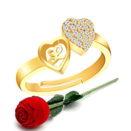MEENAZ CZ AD Valentine American Diamond Vergoldet Verstellbar I Love You Herz Initiale Buchstabe Name Alphabet Liebe L Finger Ringe für Frauen Mädchen Freundin Paare Liebhaber Stilvolle rote Ring Rose von MEENAZ