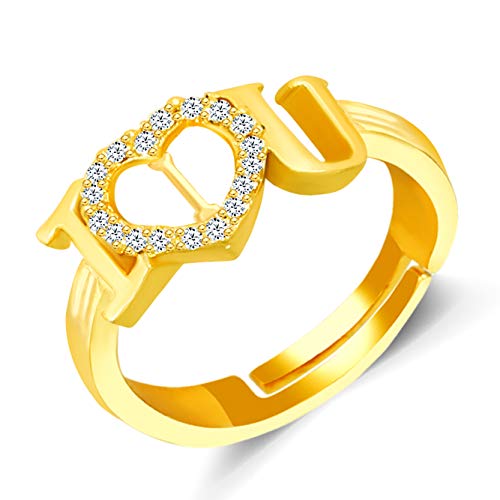 MEENAZ Valentine American Diamond Crystal Adjustable I Love You Heart Initial Letter Name Alphabet I Ring Gold Propose AD Finger Ringe für Mädchen Frauen Paar Freundin Paare Liebhaber Damen Stilvoll von MEENAZ