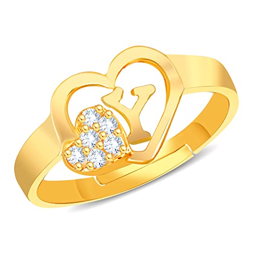 MEENAZ Valentine American Diamond Crystal Adjustable I Love You Heart Initial Letter Name Alphabet Y Ring Gold Propose AD Finger Ringe für Mädchen Frauen Paar Freundin Paare Liebhaber Damen Stilvoll von MEENAZ