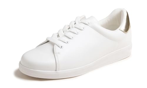 MEET JOLIE Bunte Schnür-Sneaker aus PU-Leder für Damen, Goldfarbene Schnürung, 39.5 EU von MEET JOLIE