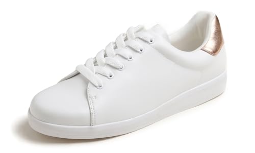 MEET JOLIE Bunte Schnür-Sneaker aus PU-Leder für Damen, Roségoldfarbene Schnürung, 39 EU von MEET JOLIE