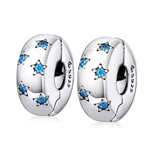 Clip-Abstandshalter, 925er-Sterlingsilber, blau-weißer Kristall-Charm, Clip-Verschluss, Abstandshalter, Stopper für Armband, kompatibel mit europäischen Charm-Armband-Perlen, Sterling-Silber Kristall Clip-Abstandshalter, 925er-Sterlingsilber, blau-weißer Kristall-Charm, Clip-Verschluss, Abstandshalter, Stopper für Armband, kompatibel mit europäischen Charm-Armband-Perlen, Sterling-Silber Kristall von MEETCCY