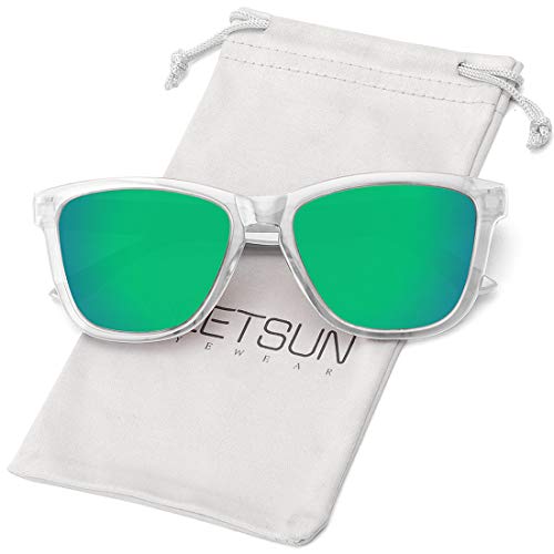 MEETSUN Polarisierte Sonnenbrille für Damen und Herren, klassischer Retro-Stil UV400 Schutz (Transparent Rahmen/Grün verspiegelte Linse) von MEETSUN