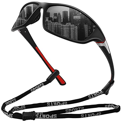 MEETSUN Polarisierte Sport-Sonnenbrille für Männer Frauen Fahren Radfahren Angeln Sonnenbrille 100% UV400-Schutz Schwarzer Rahmen-Grau-Linse von MEETSUN