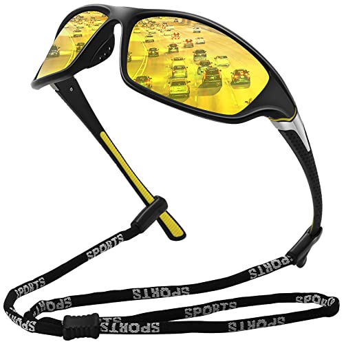 MEETSUN Polarisierte Sport-Sonnenbrille für Männer Frauen Fahren Radfahren Angeln Sonnenbrille 100% UV400-Schutz Schwarzer Rahmen-Nachtsichtlinse von MEETSUN