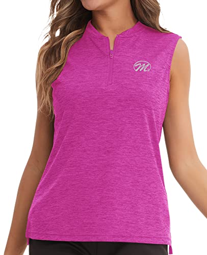 MEETWEE Damen Golf Poloshirt Ärmelloses Tennis Shirts UV-Schutz UPF 50+ Atmungsaktiv Sport Tank Tops mit 1/4 Reißverschluss von MEETWEE