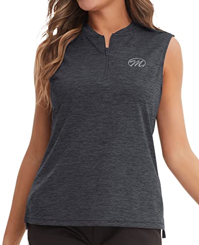 MEETWEE Damen Golf Poloshirt Ärmelloses Tennis Shirts UV-Schutz UPF 50+ Atmungsaktiv Sport Tank Tops mit 1/4 Reißverschluss von MEETWEE
