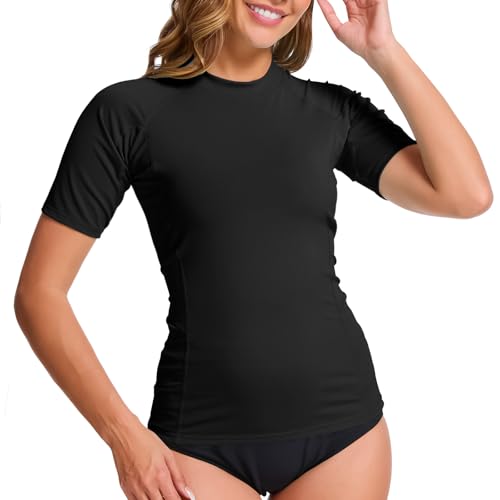 MEETWEE Damen Surf Rash Guard Sonnenschutz Badeanzug UV-Schutz Shirt UPF 50+ Kurzarm Badeoberteil Schnell trocknendes Schwimm-Sonnenschutzshirt für Wassersport. von MEETWEE