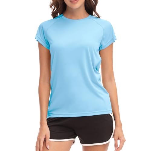 MEETWEE Damen Surf Shirt Rash Guard UV Shirts Schwimmen Tankini UPF 50+ Kurzarm Badeshirt Bademode Shirt von MEETWEE