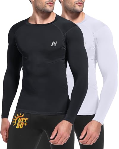 MEETWEE Herren Langarm Rash Guard UPF 50+ UV Tshirt Top Schwimmen Männer Surfen Schnelltrocknend Atmungsaktiv von MEETWEE