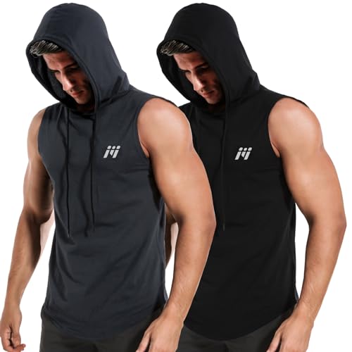 MEETWEE Herren Tank Top, Sportshirt mit Kapuze Ärmelloses Muskelshirts Fitness Sleeveless Shirt Atmungsaktiv Laufshirt Achselshirts Hoodie für Gym Running Training von MEETWEE