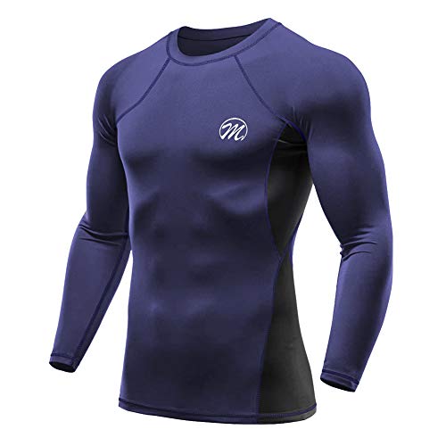 MEETWEE Kompressionsshirt Herren, Langarm Funktionsshirt Sportshirt Atmungsaktiv Fitnessshirt Männer Trainingsshirt Laufshirt für Running Jogging Gym (Blau-a, XL) von MEETWEE