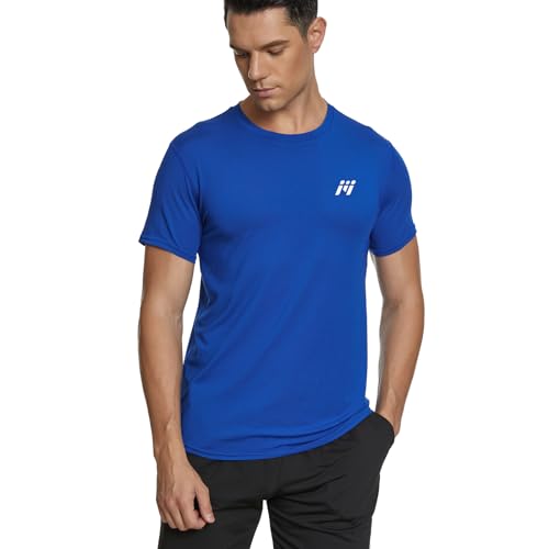 MEETWEE Sportshirt Herren, Laufshirt Kurzarm Mesh Funktionsshirt Atmungsaktiv Kurzarmshirt Sports Shirt Trainingsshirt für Männer, Blau, M von MEETWEE