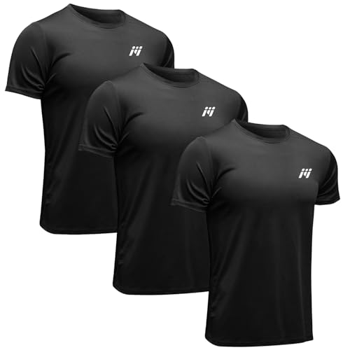 MEETWEE Sportshirt Herren, Laufshirt Kurzarm Mesh Funktionsshirt Atmungsaktiv Kurzarmshirt Sports Shirt Trainingsshirt für Männer, Schwarz+schwarz+schwarz, L von MEETWEE