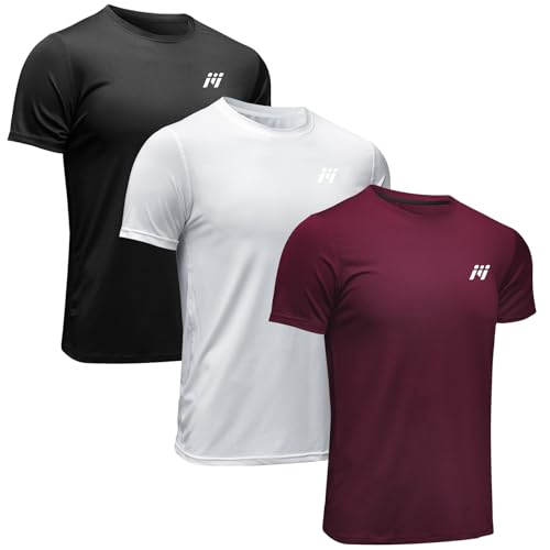 MEETWEE Sportshirt Herren, Laufshirt Kurzarm Mesh Funktionsshirt Atmungsaktiv Kurzarmshirt Sports Shirt Trainingsshirt für Männer, Schwarz+weiß+rot, L von MEETWEE