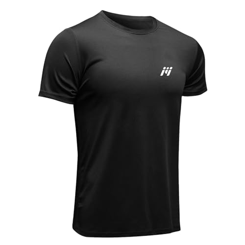 MEETWEE Sportshirt Herren, Laufshirt Kurzarm Mesh Funktionsshirt Atmungsaktiv Kurzarmshirt Sports Shirt Trainingsshirt für Männer, Schwarz, L von MEETWEE