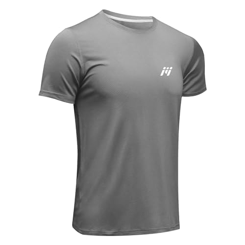 MEETWEE Sportshirt Herren, Laufshirt Kurzarm Mesh Funktionsshirt Atmungsaktiv Kurzarmshirt Sports Shirt Trainingsshirt für Männer, Hallgrau, M von MEETWEE