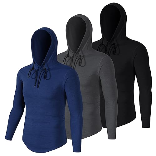 MEETWEE Sportshirt Herren, Laufshirt Langarm Funktionsshirt mit Kapuze Männer Sports Shirt Atmungsaktiv Hoodie Sweatshirt für Running Gym Joggingg von MEETWEE