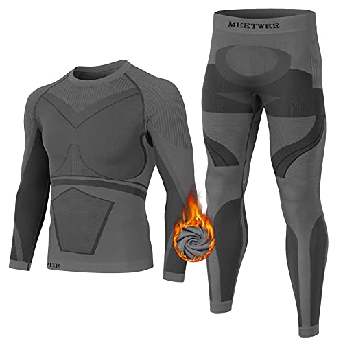 MEETWEE Thermounterwäsche Herren, Funktionsunterwäsche Winter Skiunterwäsche Suit Atmungsaktiv Thermo Lange Unterwäsche Set Thermowäsche Unterhemd + Unterhose von MEETWEE