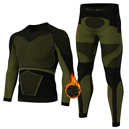 MEETWEE Thermounterwäsche Herren, Funktionsunterwäsche Winter Skiunterwäsche Suit Atmungsaktiv Thermo Lange Unterwäsche Set Thermowäsche Unterhemd + Unterhose von MEETWEE