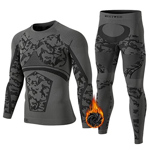 MEETWEE Thermounterwäsche Herren, Funktionsunterwäsche Winter Skiunterwäsche Suit Atmungsaktiv Thermo Lange Unterwäsche Set Thermowäsche Unterhemd + Unterhose von MEETWEE