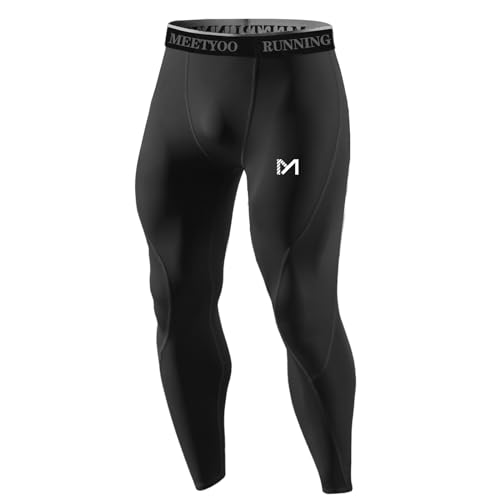 MEETYOO Herren Kompressionshose Sport Leggingsssss Leggings, Ganz schwarz, 34-37 von MEETYOO