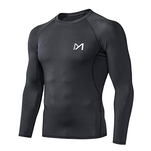 MEETYOO Herren Kompressionsshirt Cool Dry Langarm Unterwäsche Top für Männer Sport Fitness Base Layer - Schwarz - Groß von MEETYOO