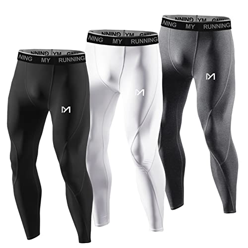 MEETYOO Kompressionshose Herren, Sport Leggings Atmungsaktiv Fitness Strumpfhosen, Schwarz+Weiß+Grau, M von MEETYOO