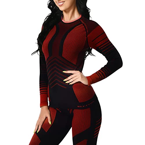 MEETYOO Thermounterwäsche Damen, Funktionswäsche Skiunterwäsche Set Damen Funktionsunterwäsche Atmungsaktiv Thermounterhemd Lang Thermounterhose Frau Thermo für Running Skifahren, XL von MEETYOO