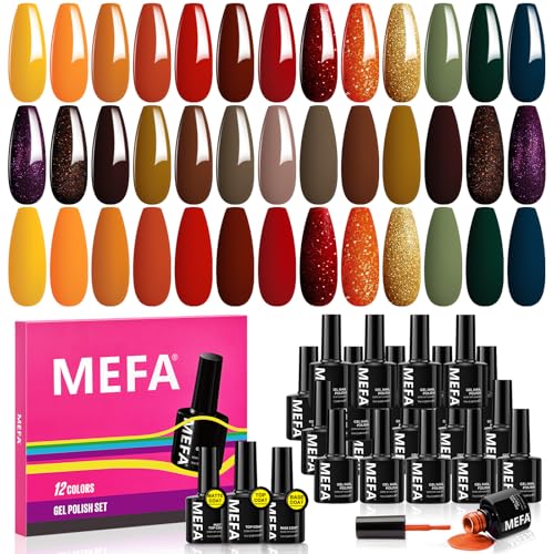 MEFA UV Nagellack Set, 23 Stück Gel Nagellack mit Base und Top Coat Matte, 20 Farben Rot Glitzer Orange Braun Grüne Blau für Gel Nail Polish UV LED Nägel Gellack Nageldesign von MEFA