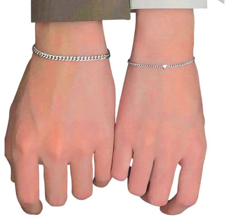 MEGAGOODS Armband Set 2er-Set Edelstahl Armband Paar Damen Herren Herz Kristall Silber DE. von MEGAGOODS