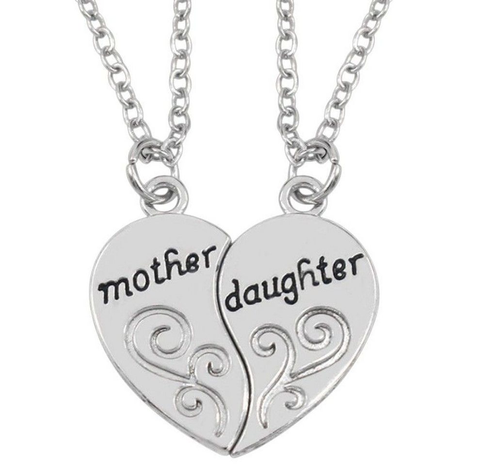 MEGAGOODS Ketten-Set 2er Set Halsketten Silber Mutter Tochter Anhänger Liebe Schmuck DE. (2er Set Halsketten für Mutter und Tochter) von MEGAGOODS