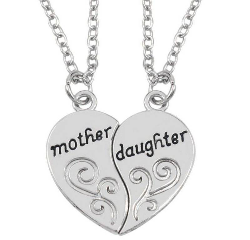 MEGAGOODS Ketten-Set 2er Set Halsketten Silber Mutter Tochter Anhänger Liebe Schmuck DE. (2er Set Halsketten für Mutter und Tochter) von MEGAGOODS