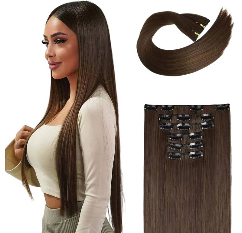 MEGAGOODS Kunsthaar-Extension Clip-in Haarverlängerung lang dicht leicht synthetisch Damen DE. von MEGAGOODS