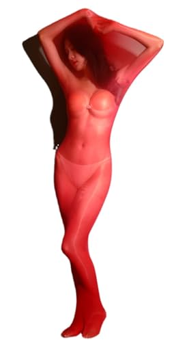 MEGAHERZ Damen 5D ÖL Glänzende Ganzkörper Strumpfhose Damen Bodystocking Erotische Bodystockings Mesh Ganzkörperanzug Einteiler Body Nachtwäsche Reizvolle Glänzend Kostüm (Rot,Einheitsgröße) von MEGAHERZ