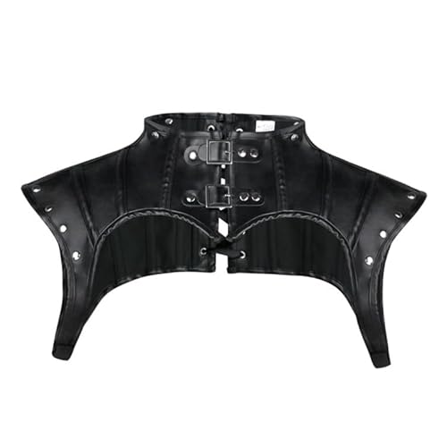 MEGAHERZ Damen Schulter Schutz Rüstung PU Leder Schultergurt mit Schnallen Schnürung Oberteil Zubehör Steampunk Gothic Kostüm für Party Karneval Fasching (Schwarz,M) von MEGAHERZ